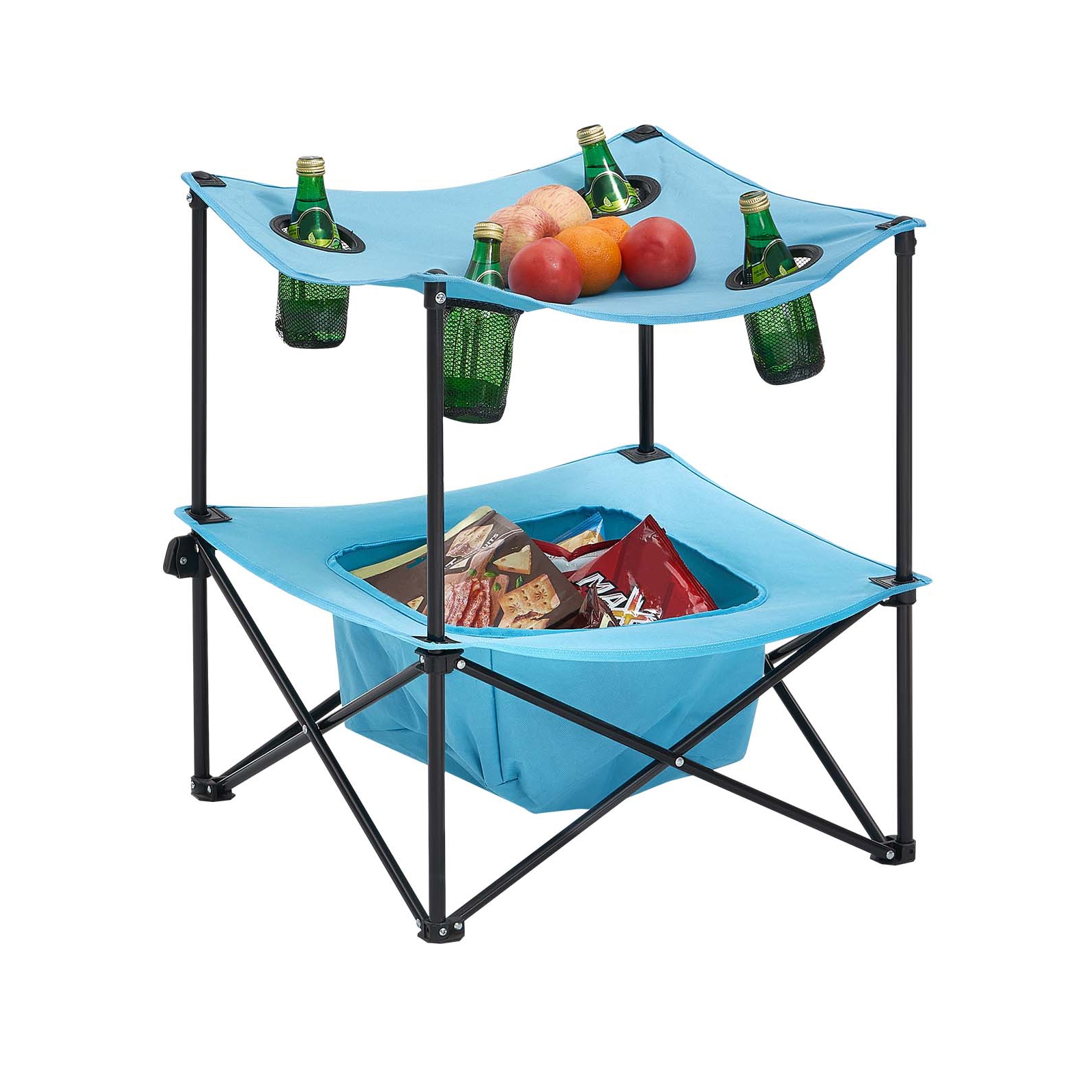 Folding Portable Camping Table Oxford Outdoor Picnic Square Table 4 Cup Holders_voghion.com